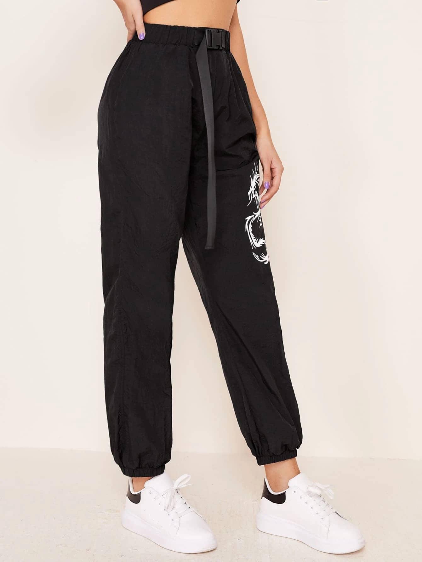 czarne spodnie casual print
