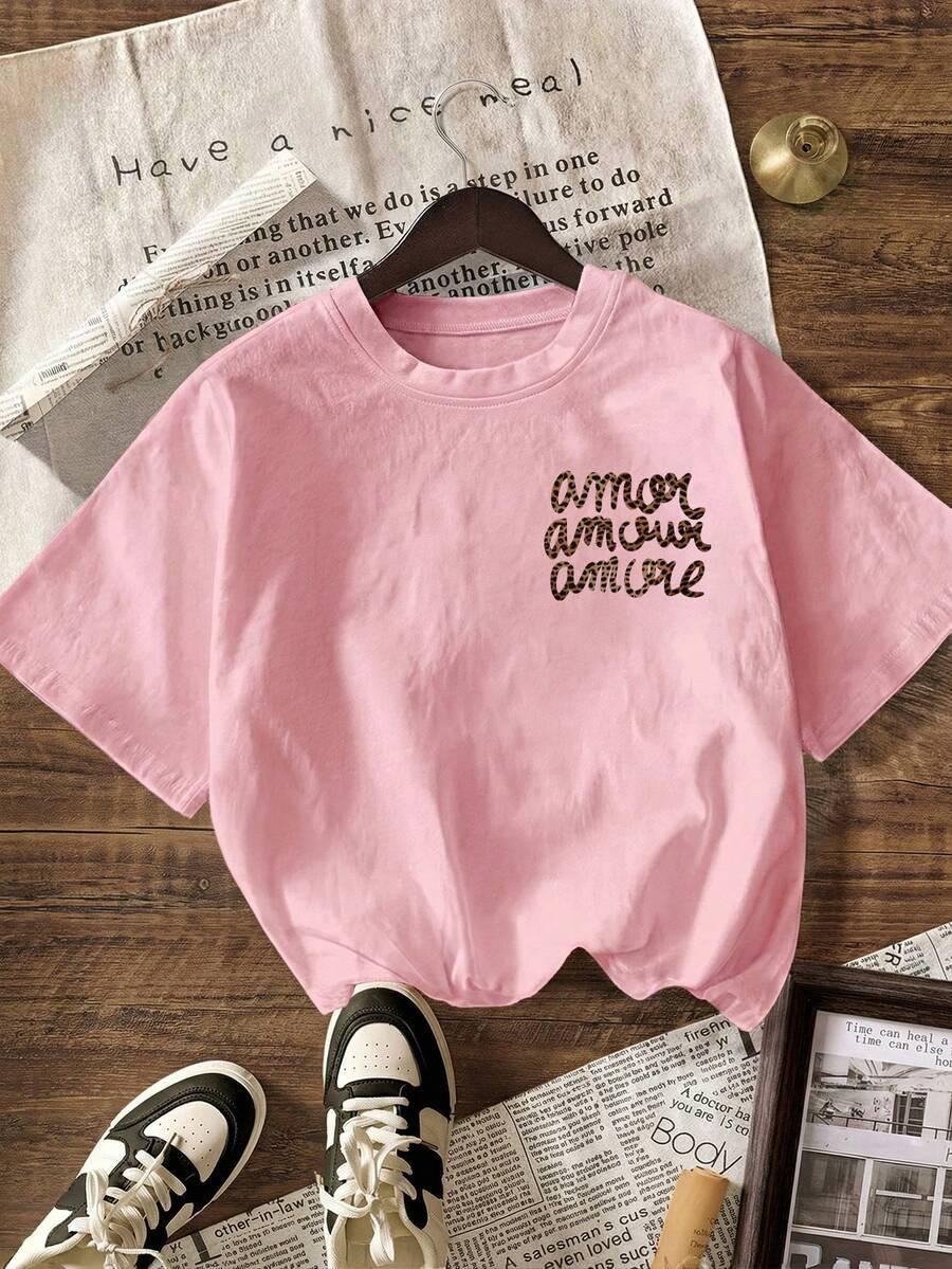 różowy t-shirt okrągły dekolt