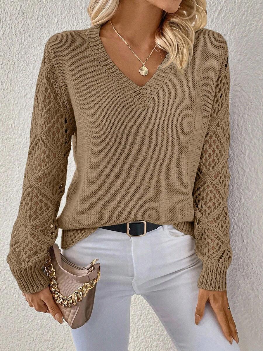 klasyczny sweter długi rękaw v neck 
