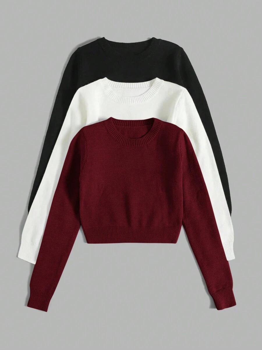sweter okrągły dekolt 3-pack