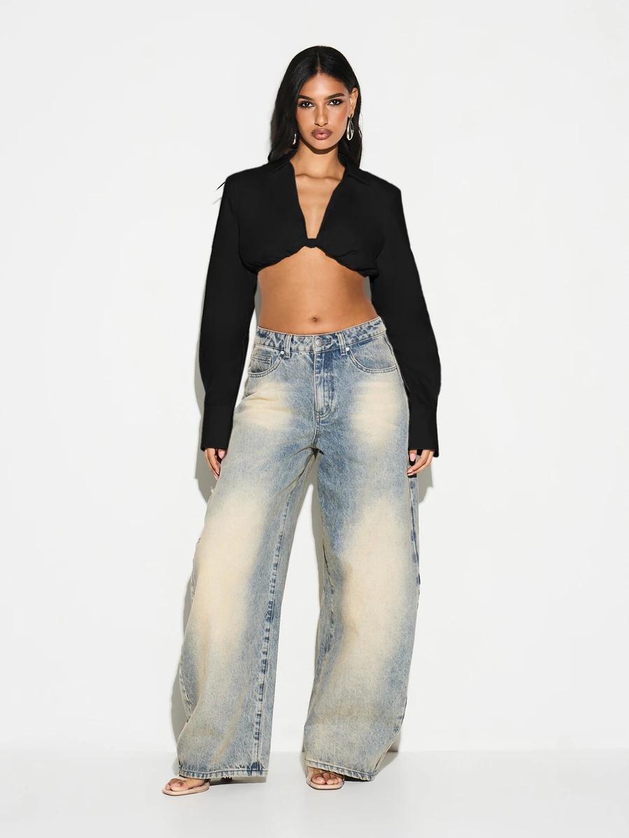 czarny crop top długi rękaw