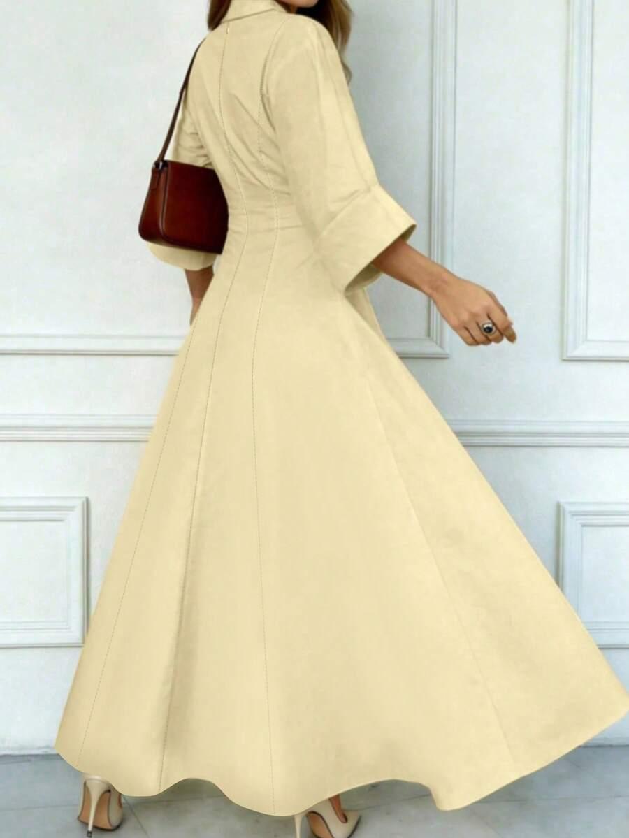 ŻÓŁTA MAXI SUKIENKA v-neck