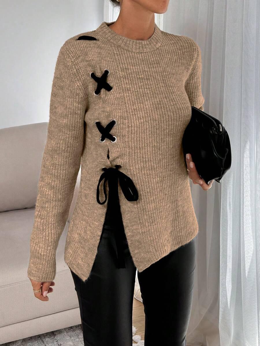 BEŻOWY SWETER WIĄZANIE