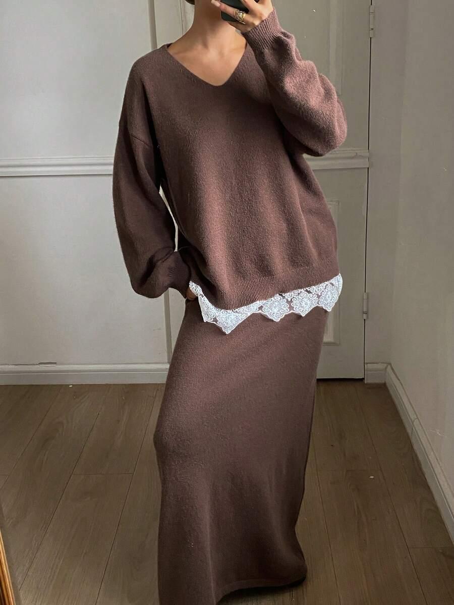 BRĄZOWY SWETER DŁUGI RĘKAW