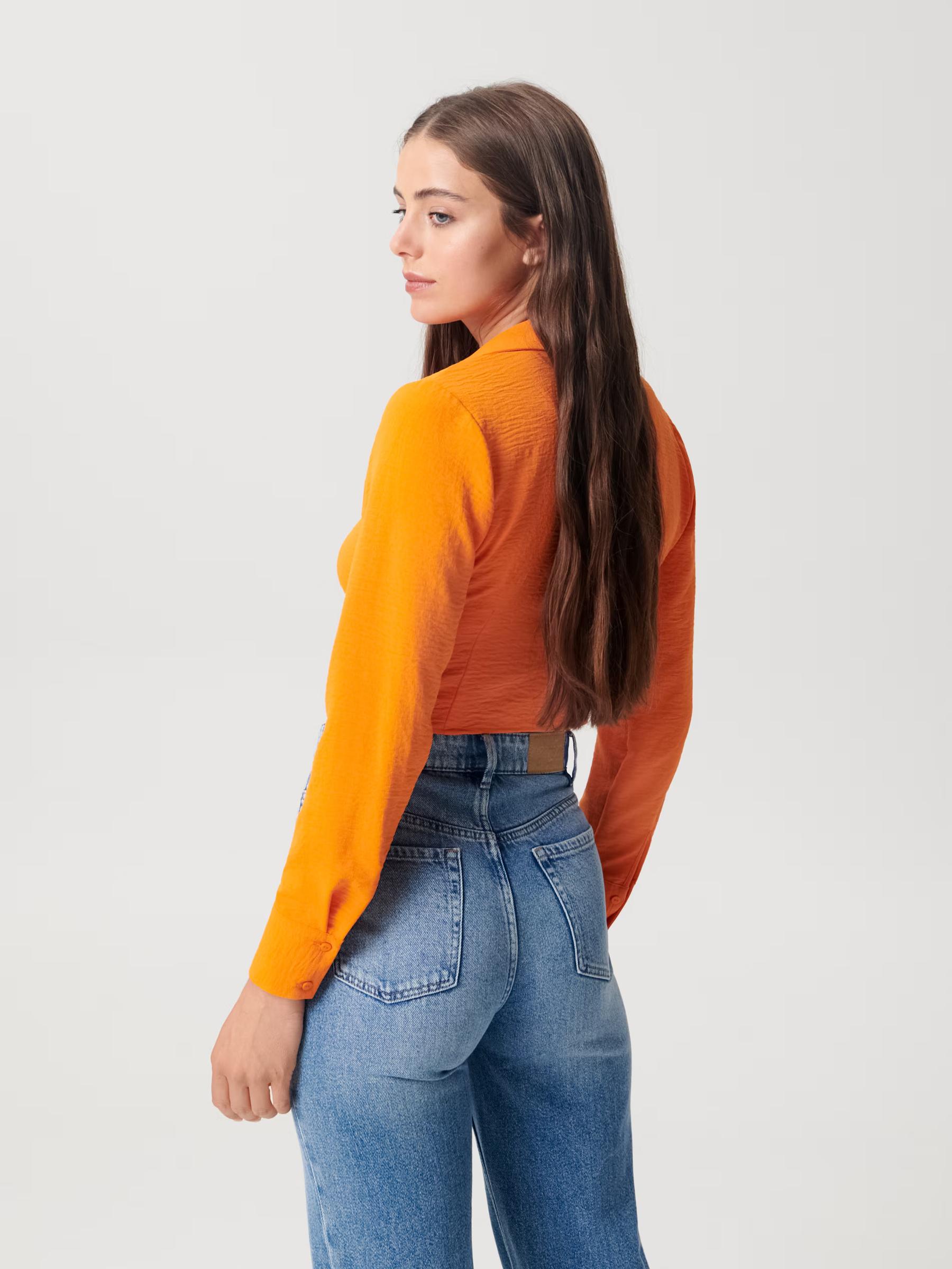 POMARAŃCZOWY CROP TOP DŁUGI RĘKAW KOŁNIERZYK