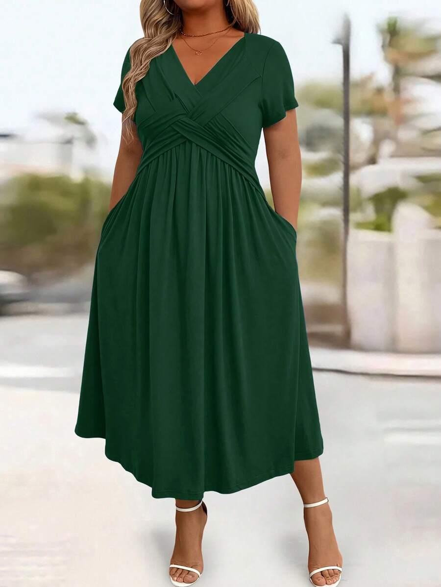 MIDI SUKIENKA KRÓTKI RĘKAW V NECK 
