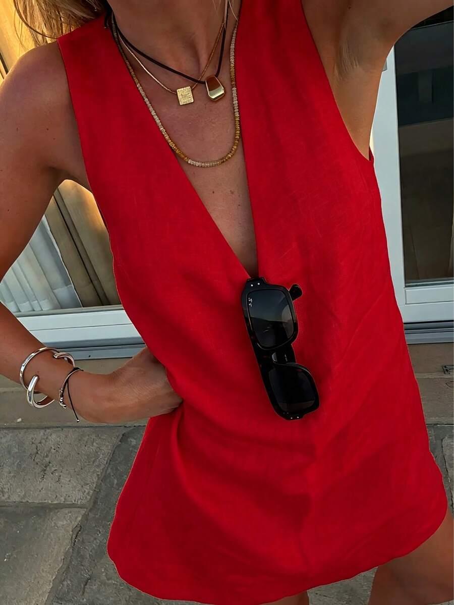 czarna mini sukienka bez rękawów v-neck