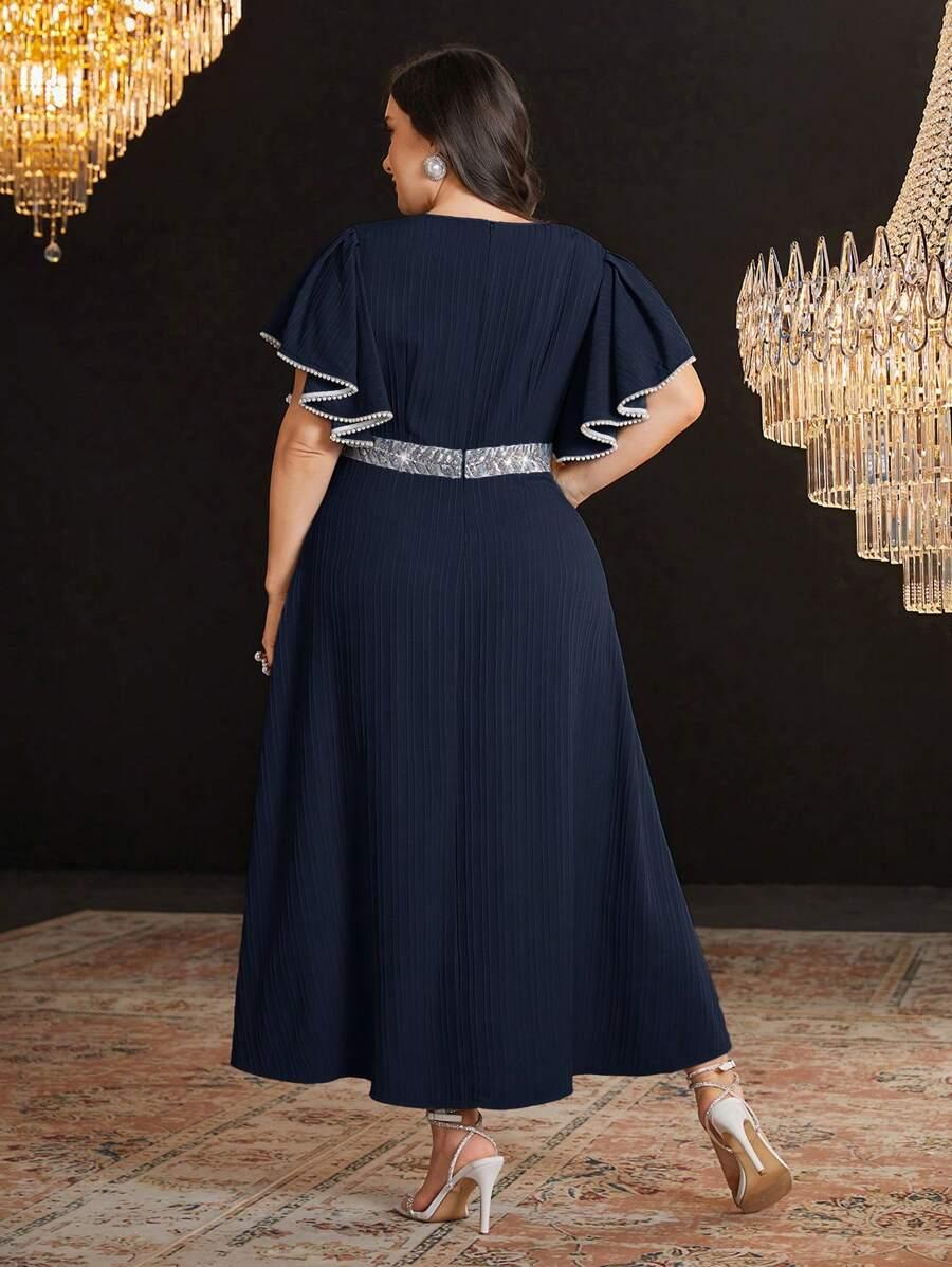 GRANATOWA SUKIENKA V NECK ZDOBIENIE 