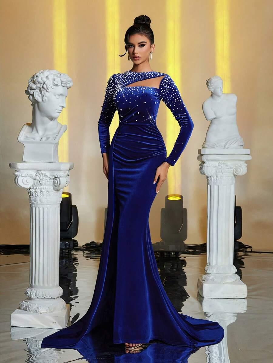 SUKIENKA ELEGANCKA MAXI Z KORALIKAMI 