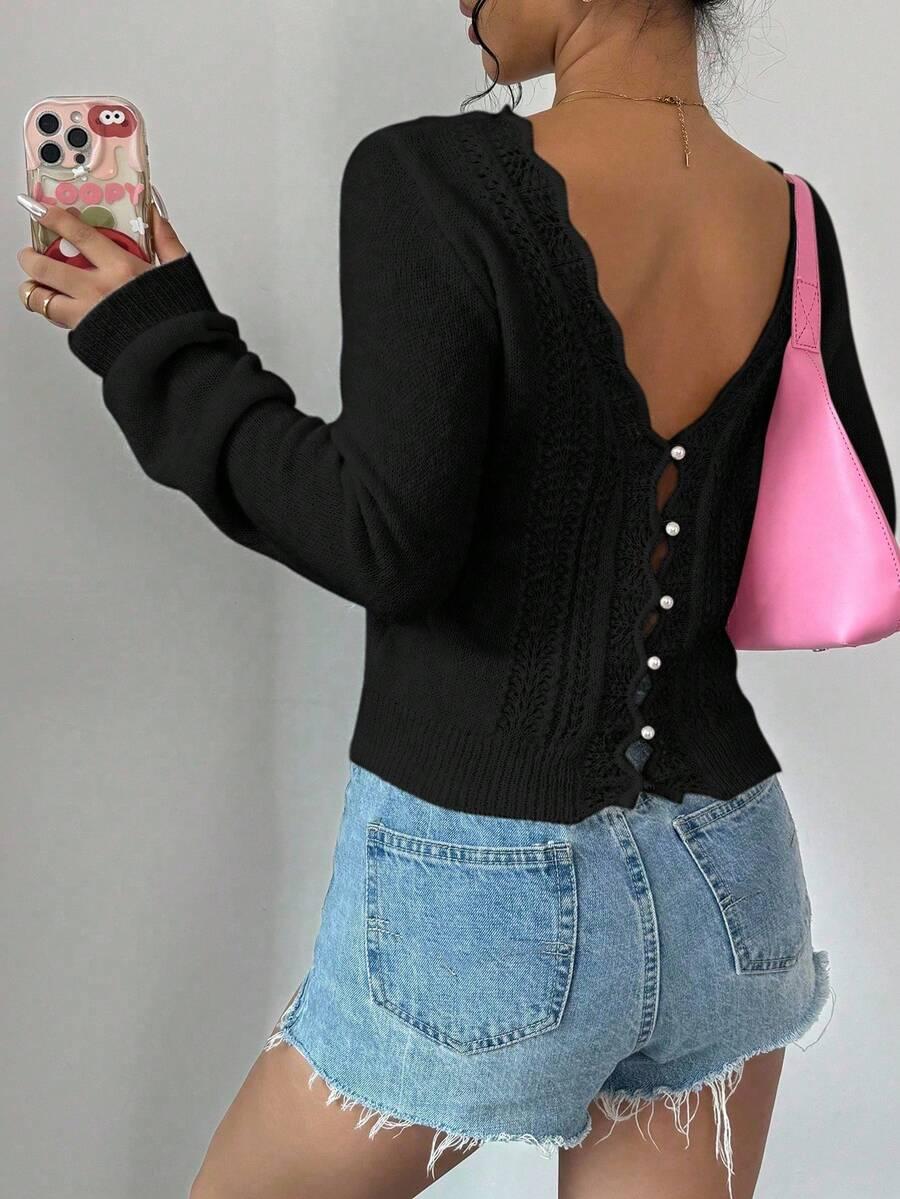 CZARNY DZIANINOWY SWETER