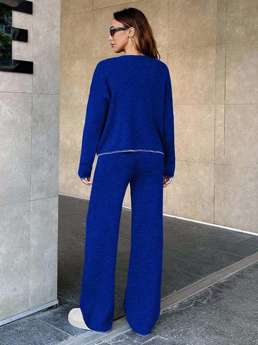 NIEBIESKI KOMPLET SWETER SPODNIE 