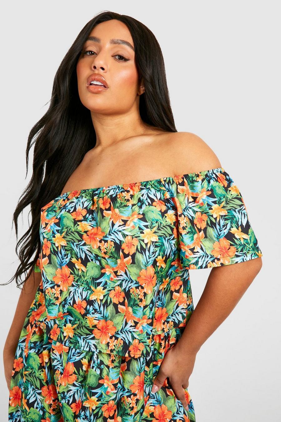 maxi spódnica tropical print rozporek