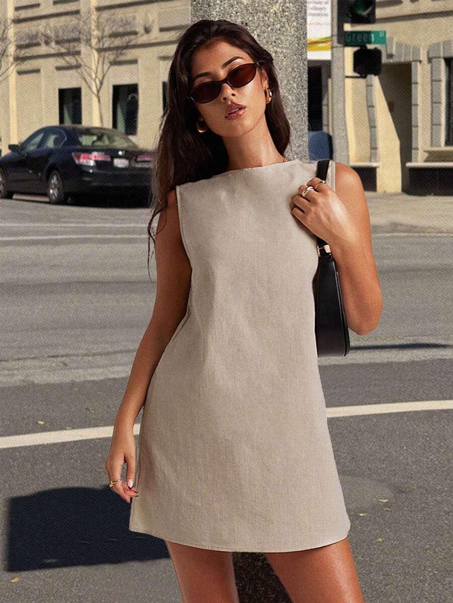 BEŻOWA MINI SUKIENKA