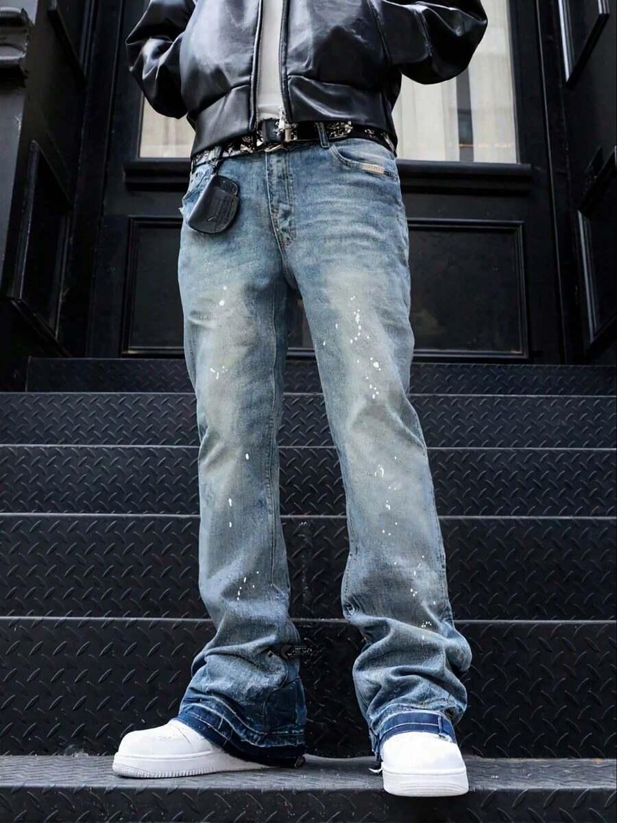 spodnie print jeans kieszenie zamek
