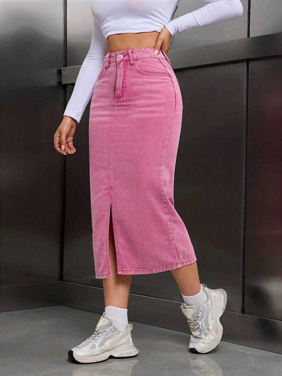 różowa spódnica jeans
