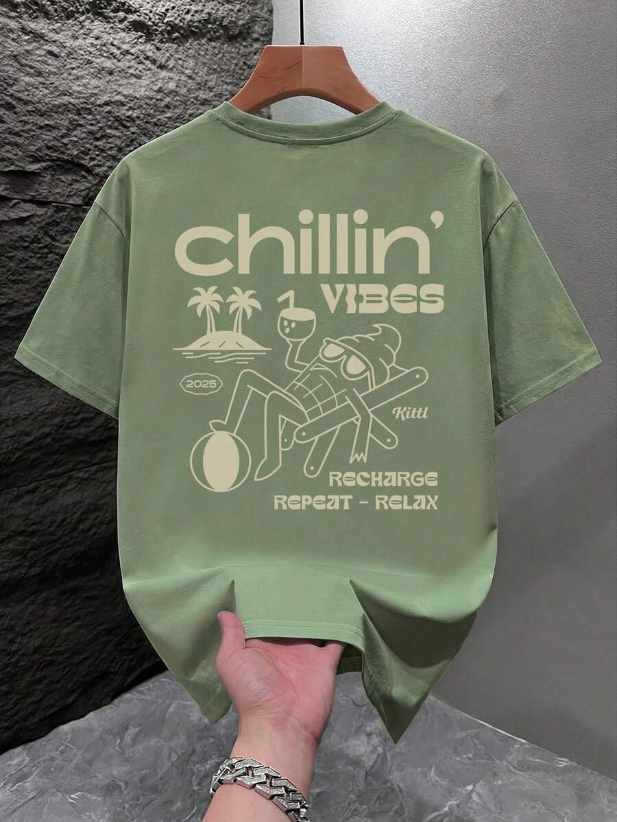 zielony t-shirt okrągły dekolt nadruk