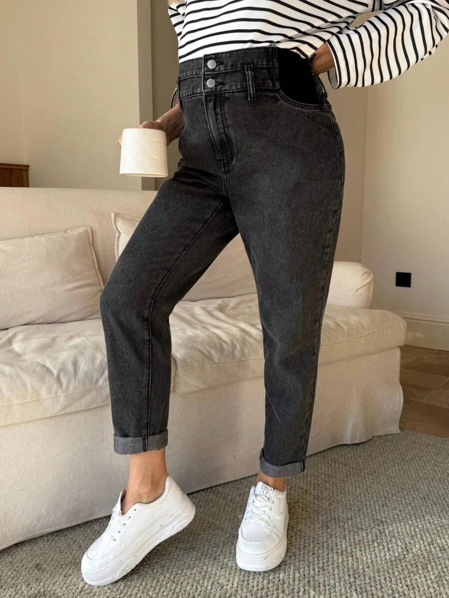 szare spodnie jeans wysoki stan