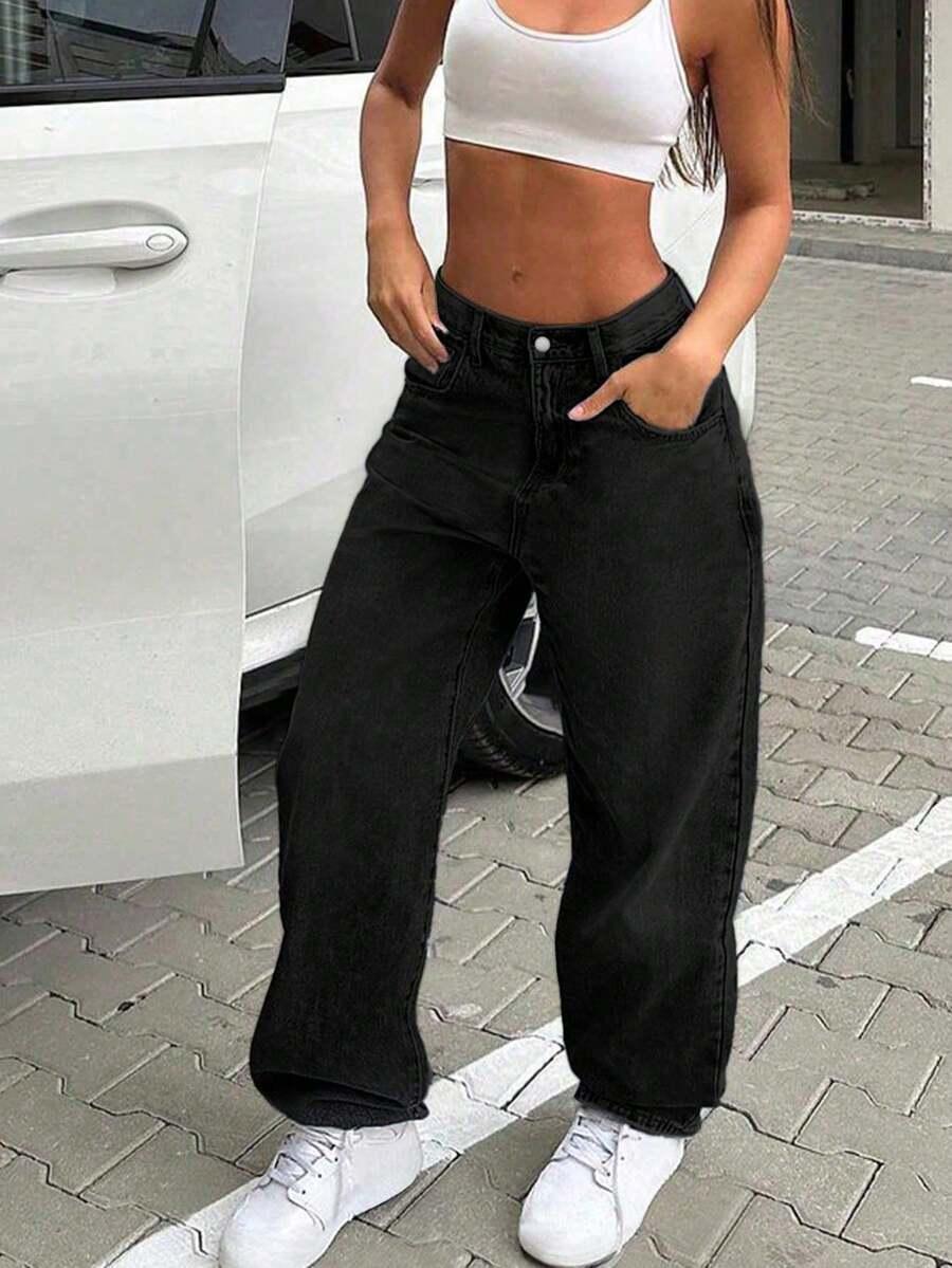 czarne jeansy kieszenie 