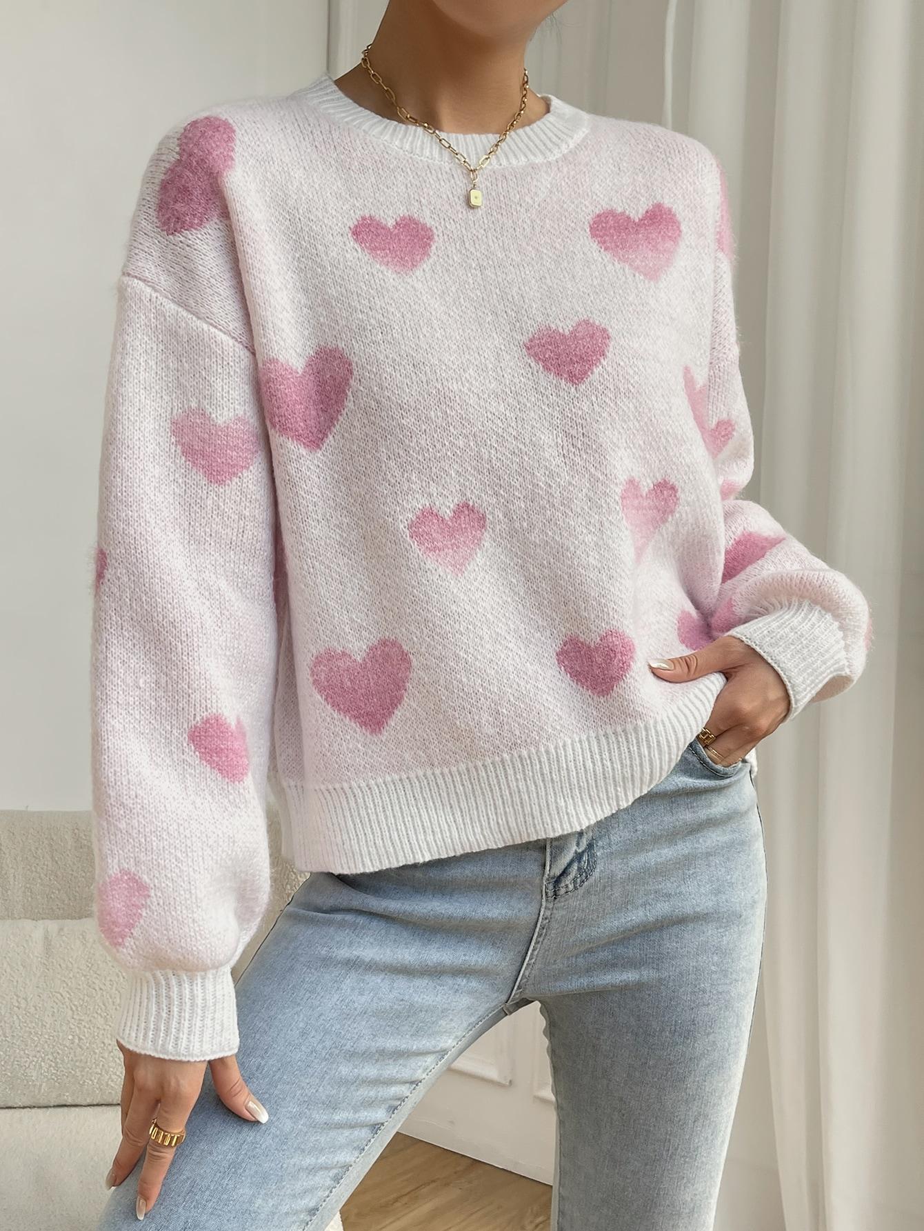 RÓŻOWY SWETER WZÓR SERCA