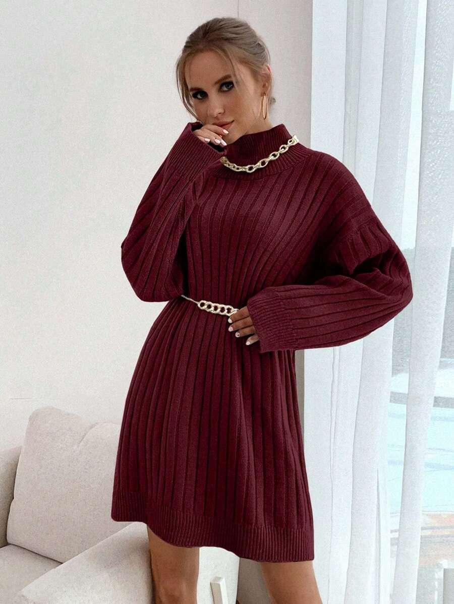 czerwona dzianinowa sukienka
