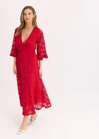CZERWONA MAXI SUKIENKA KORONKA