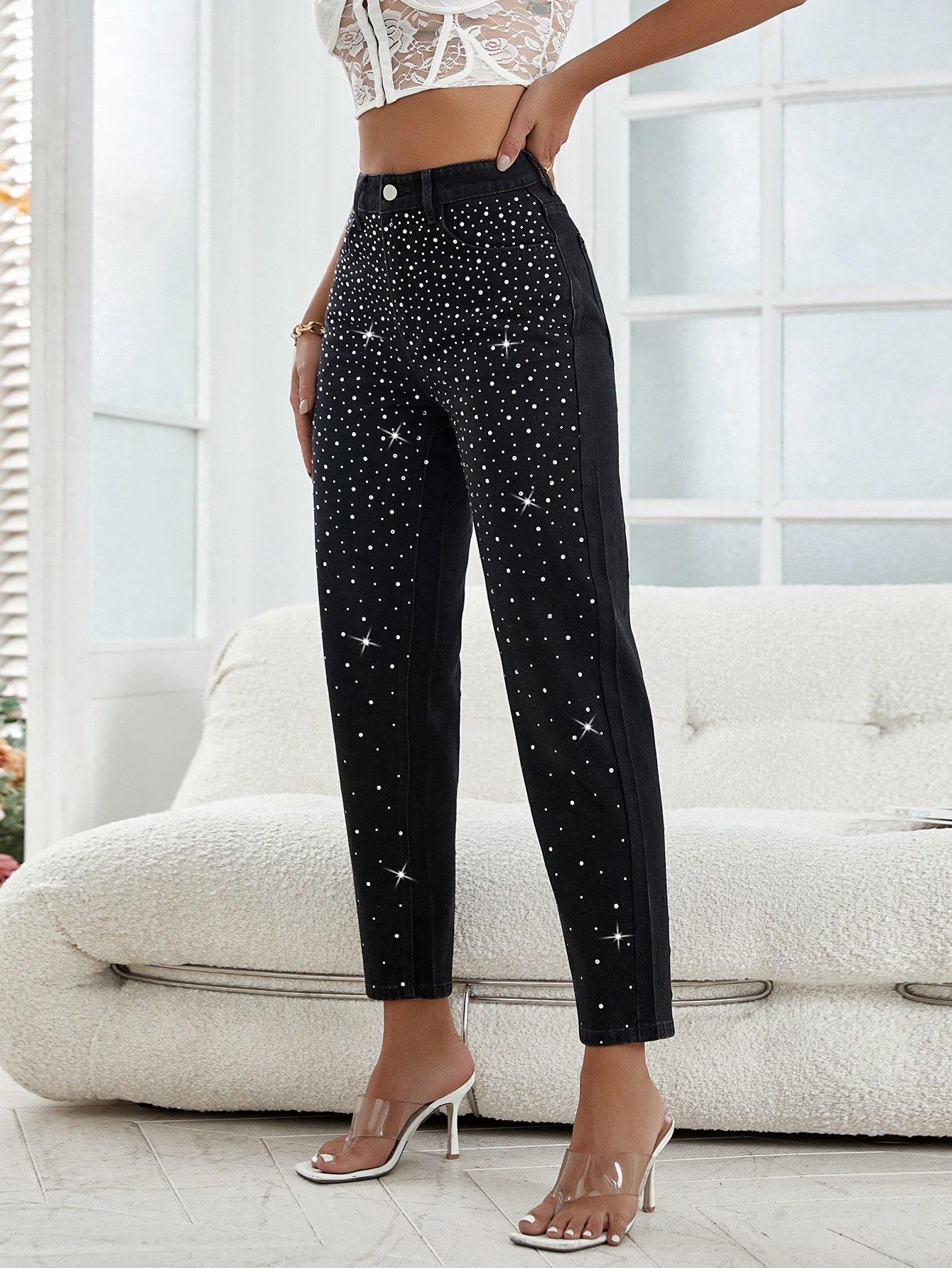 DAMSKIE JEANSY Z DIAMENCIKAMI 