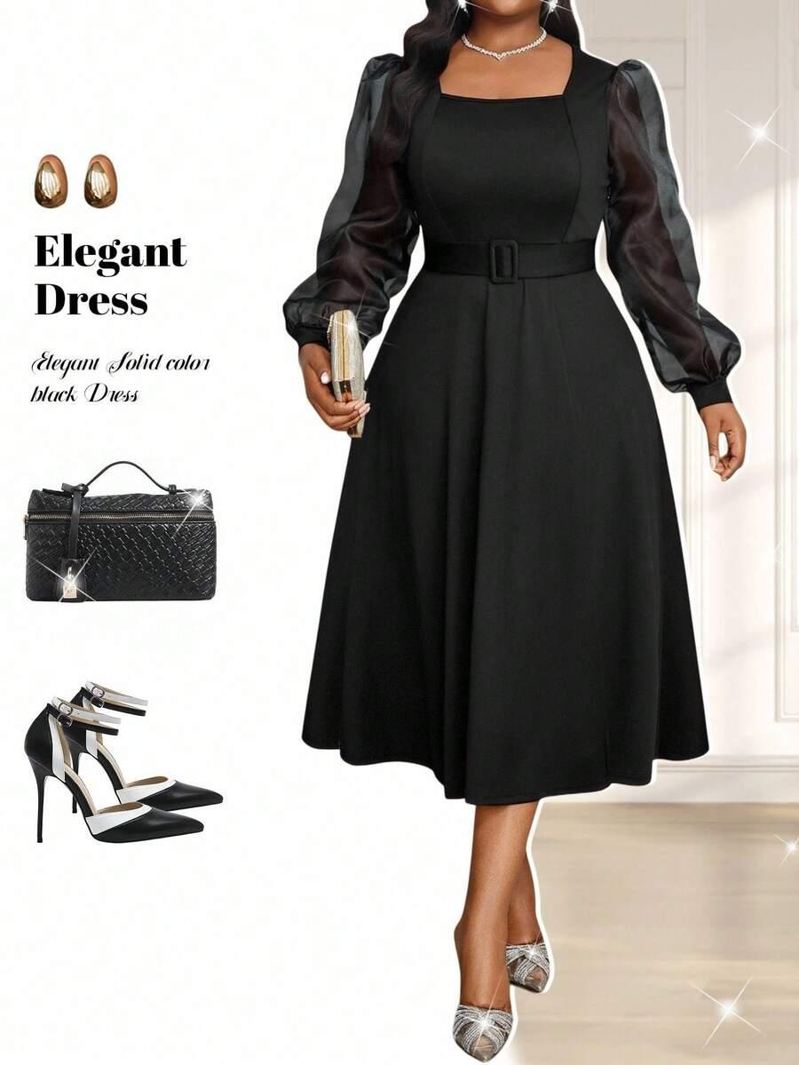 SUKIENKA PLUS SIZE MAŁA CZARNA MIDI Z KWADRATOWYM DEKOLTEM