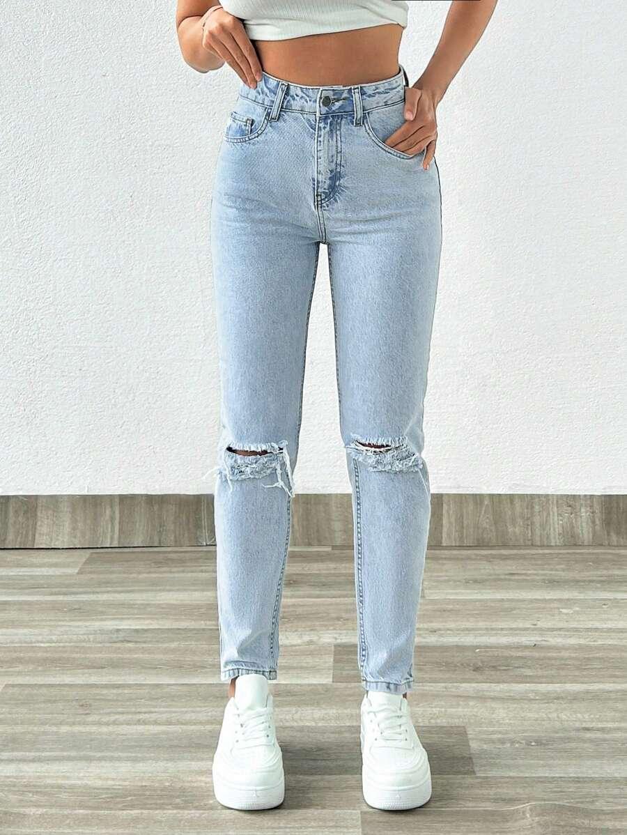 NIEBIESKIE SPODNIE MOM JEANS