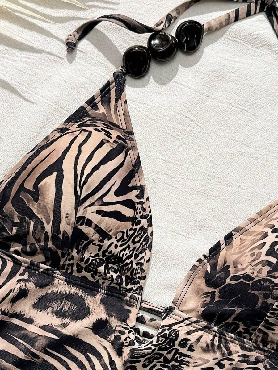 dwuczęściowy strój kąpielowy animal print