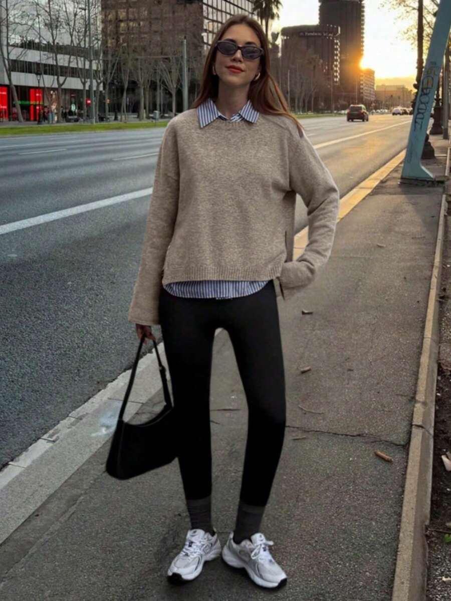 BEŻOWY SWETER DŁUGI RĘKAW