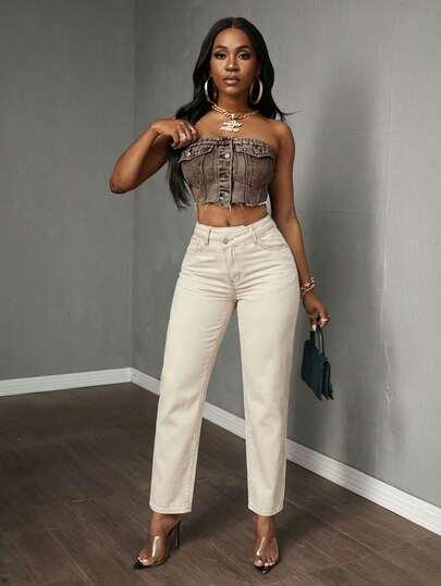 kremowa spodnie jeans