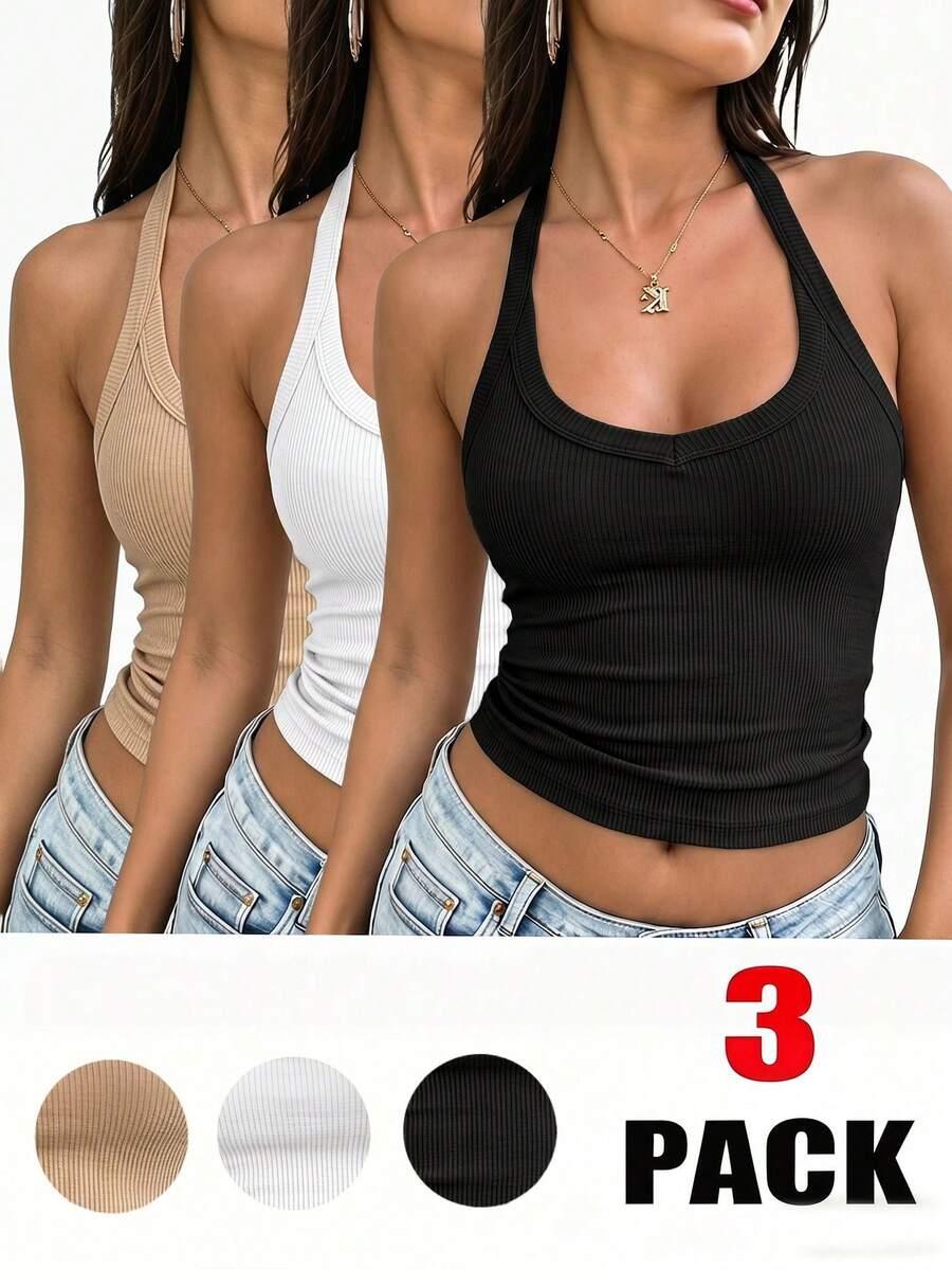 prążkowany top odkryte plecy 3-pack