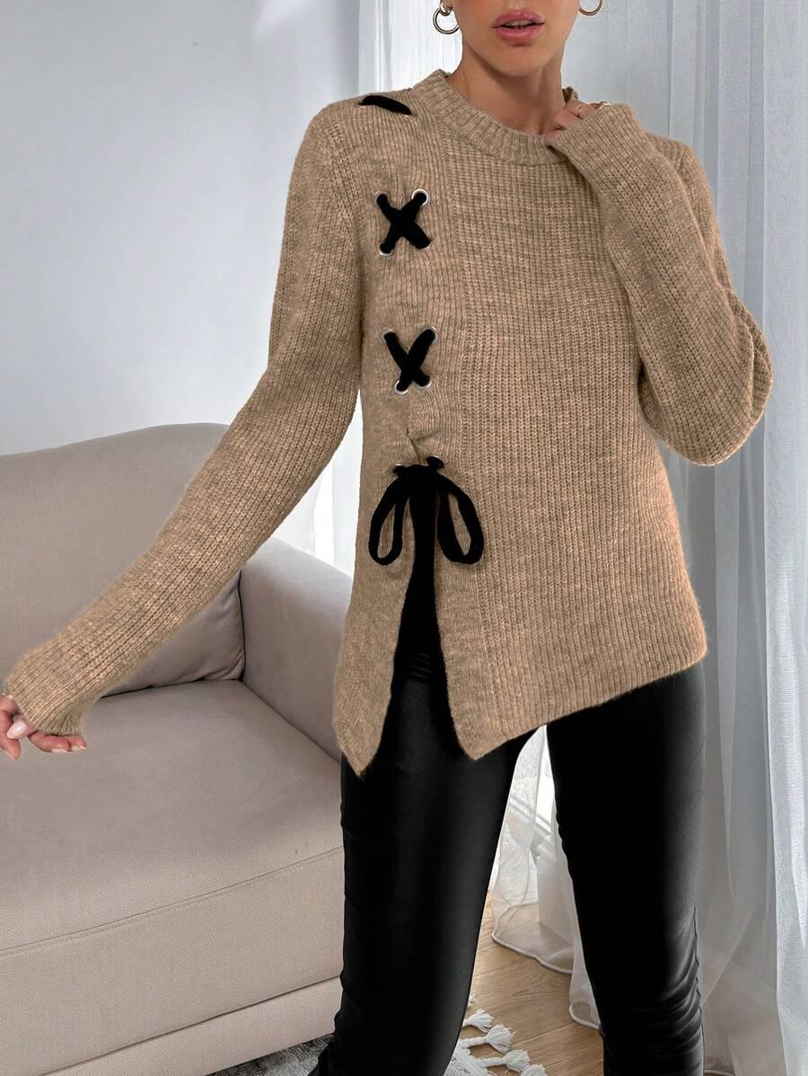 BEŻOWY SWETER WIĄZANIE