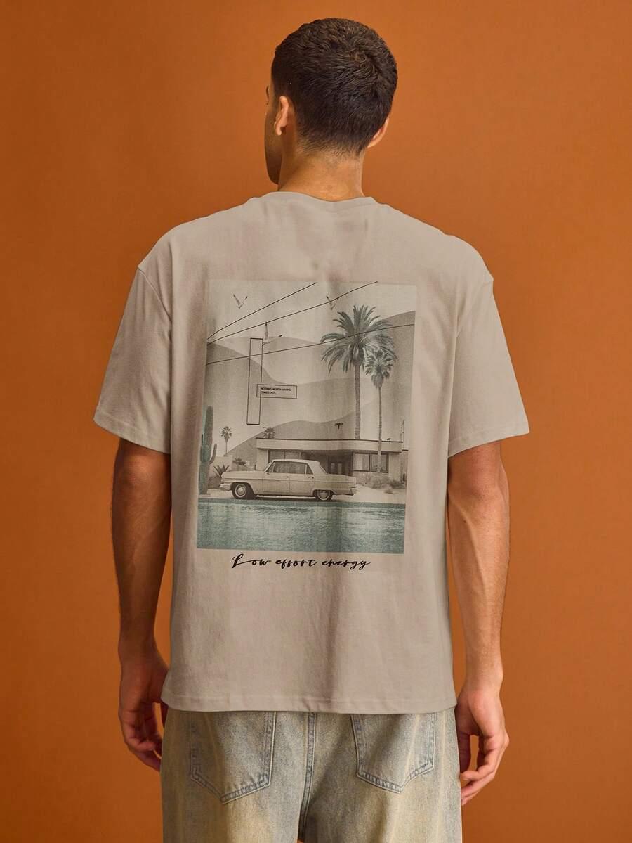 beżowy t-shirt nadruk