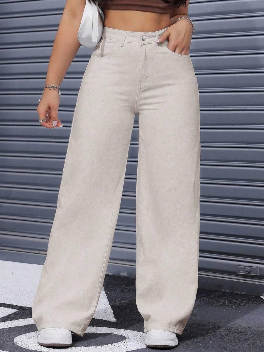BEŻOWE SPODNIE JEANS