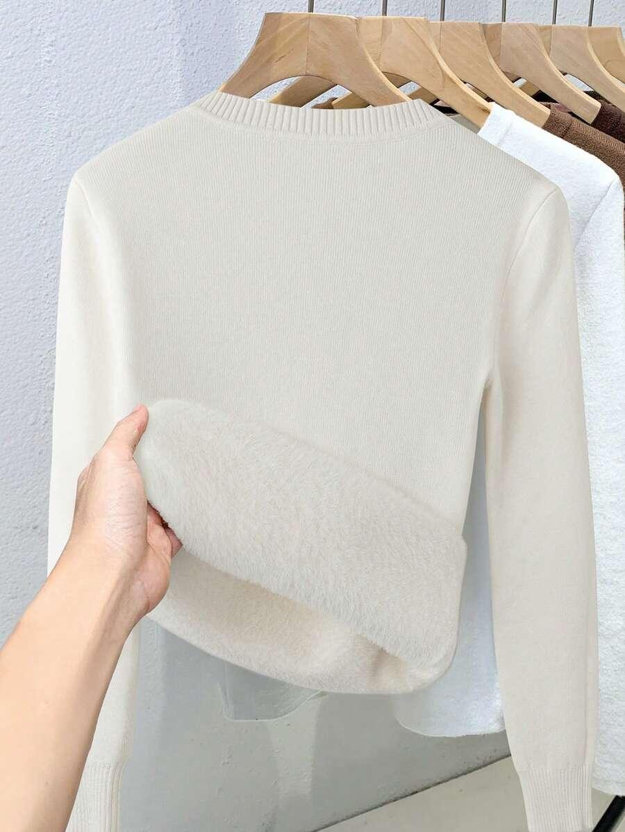 KREMOWY SWETER DŁUGI RĘKAW v-neck