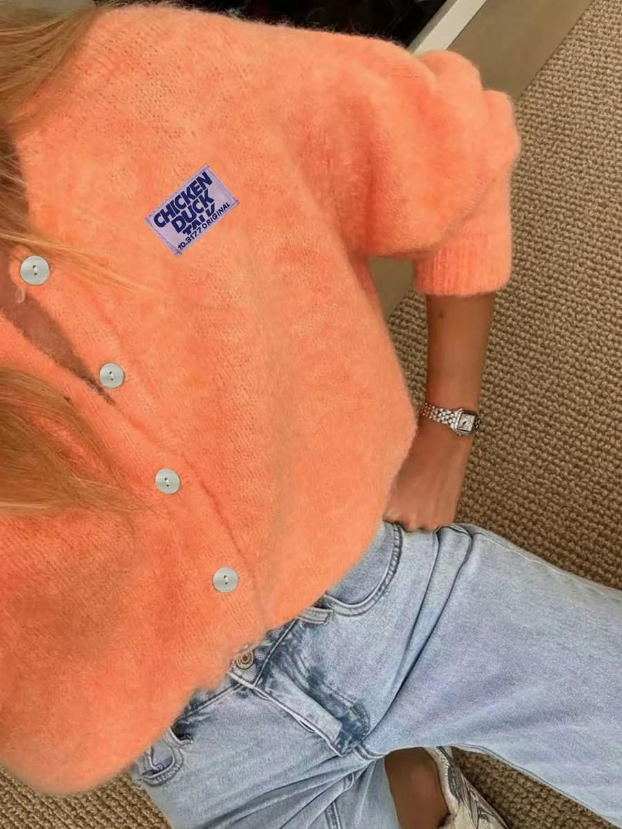 POMARAŃCZOWY DZIANINOWY SWETER Z DOMIESZKĄ WEŁNY