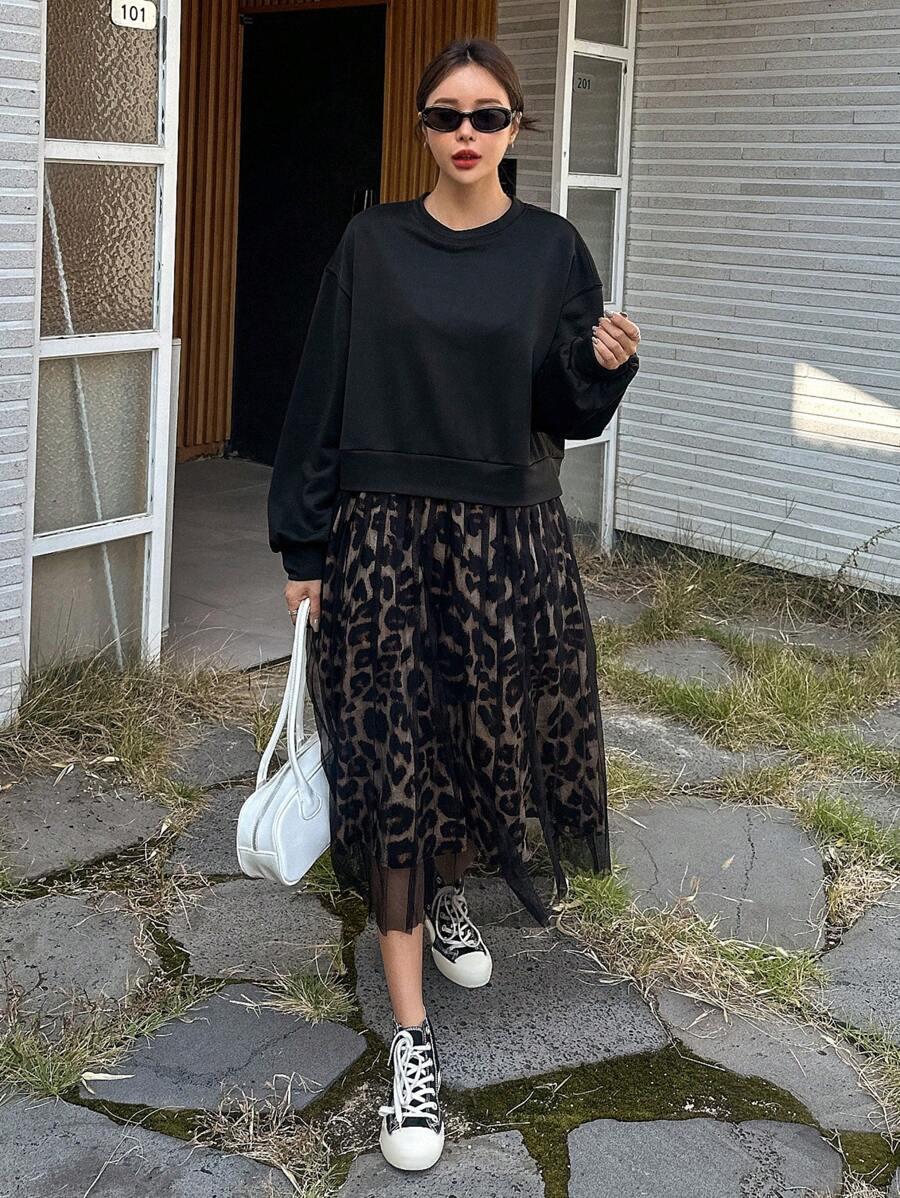 SUKIENKA ŁĄCZENIE ANIMAL PRINT SIATECZKA