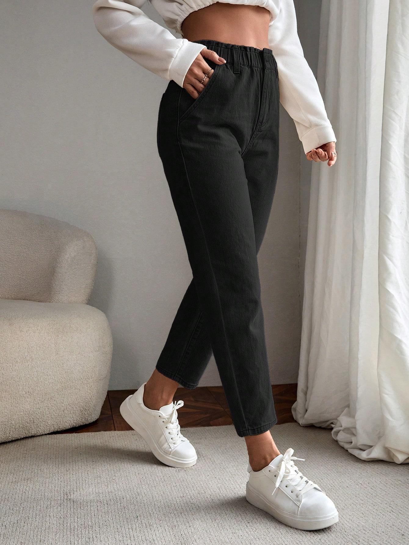 CZARNE SPODNIE JEANS WYSOKI STAN 