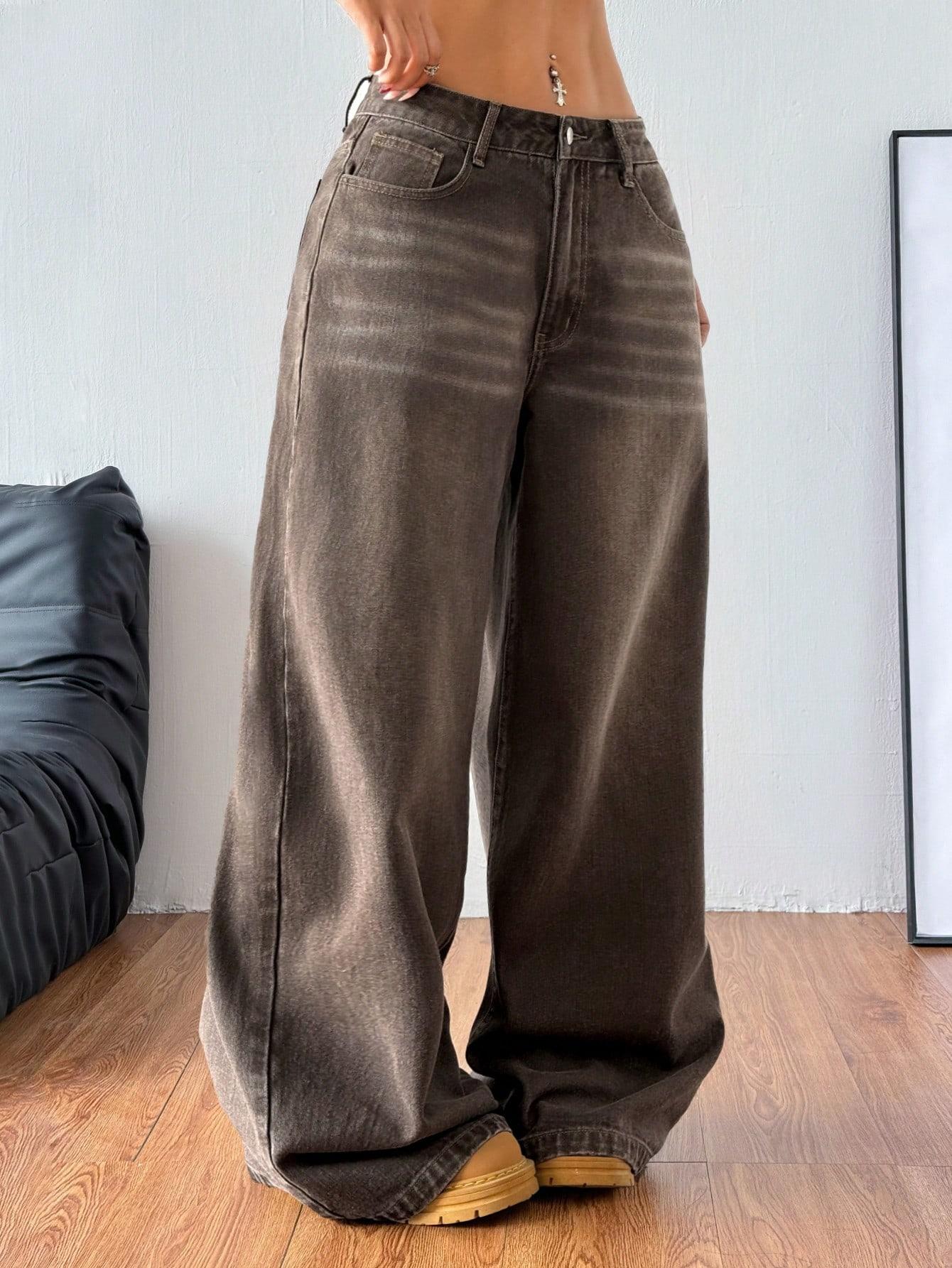 BRĄZOWE SPODNIE JEANS
