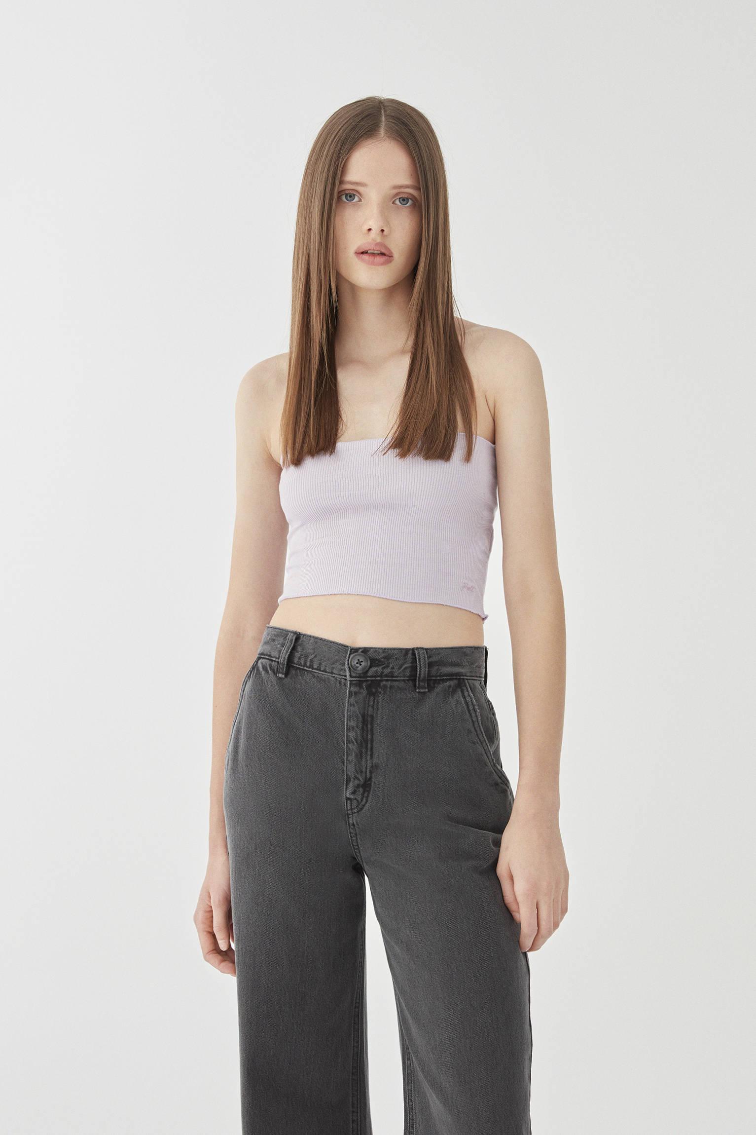 fioletowy prążkowany crop top tuba