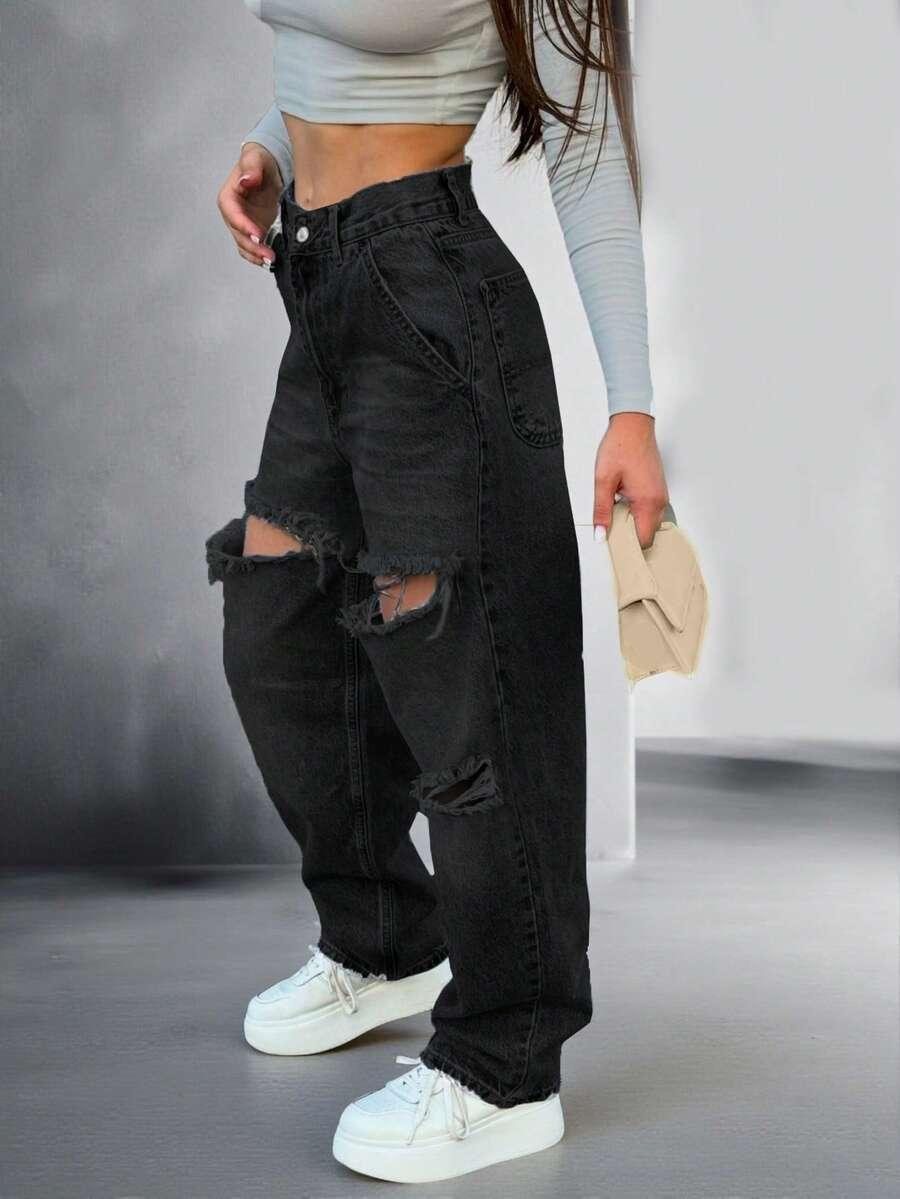 CZARNE SPODNIE JEANS
