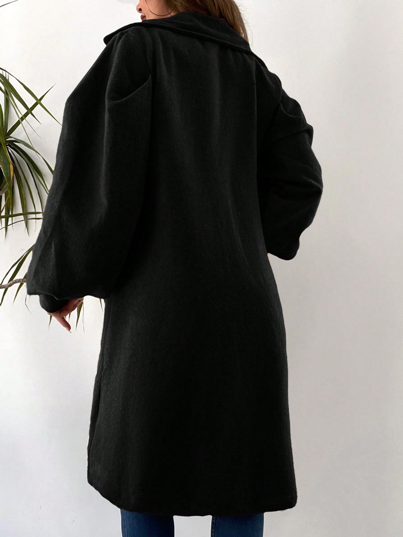 klasyczny jednorzędowy czarny płaszcz szerokie rękawy