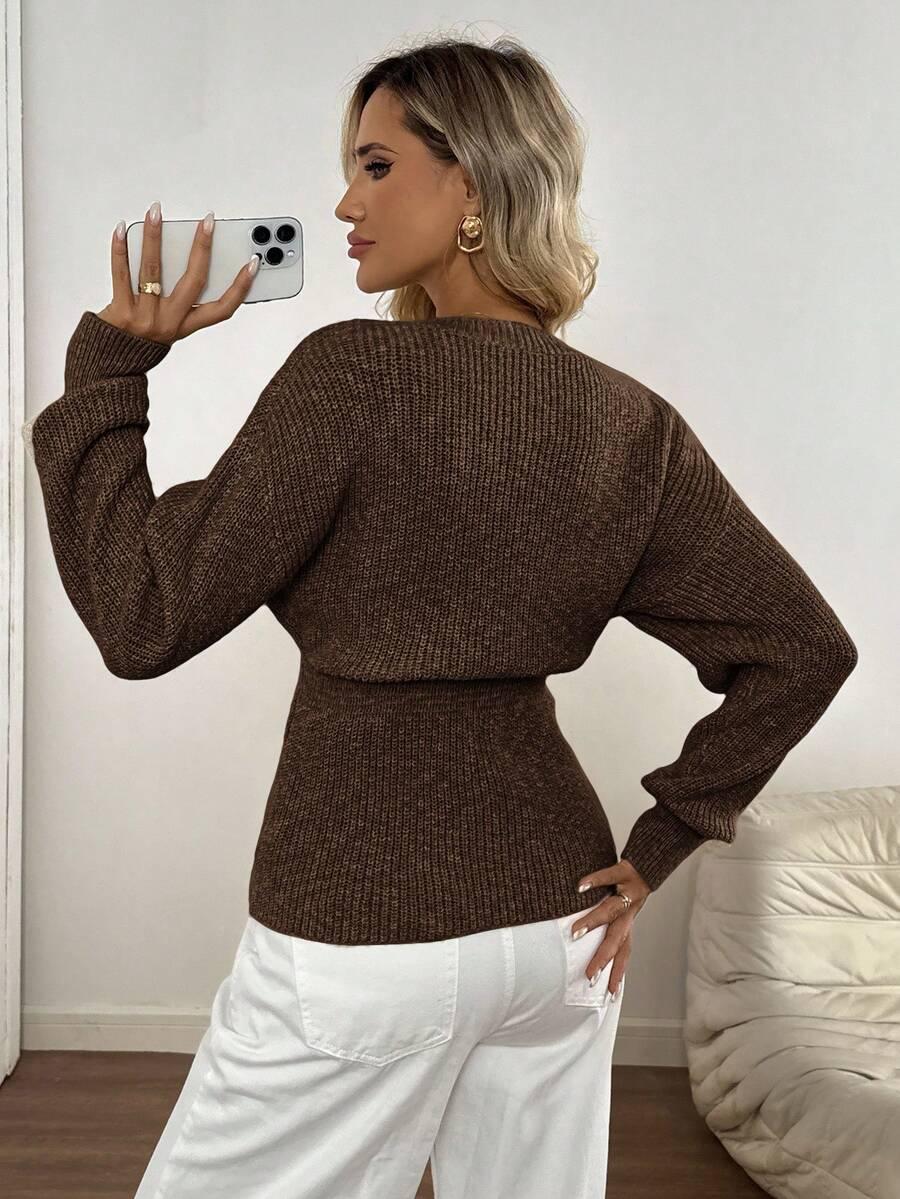 BRĄZOWY SWETER V-NECK
