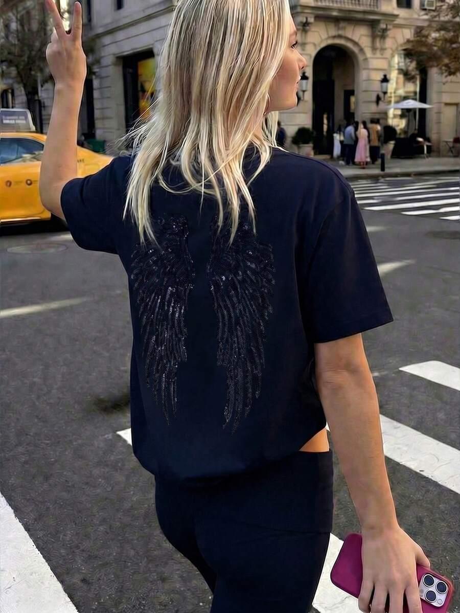 niebieski t-shirt zdobienie