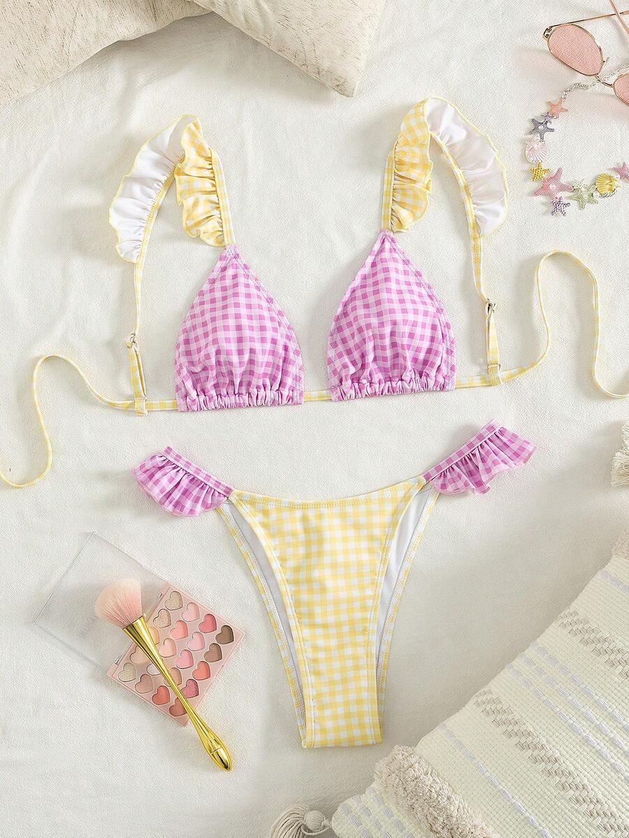 komplet bikini wzór kratka