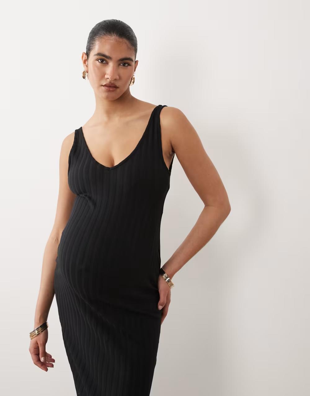 CZARNA MIDI SUKIENKA CIĄŻOWA V-NECK