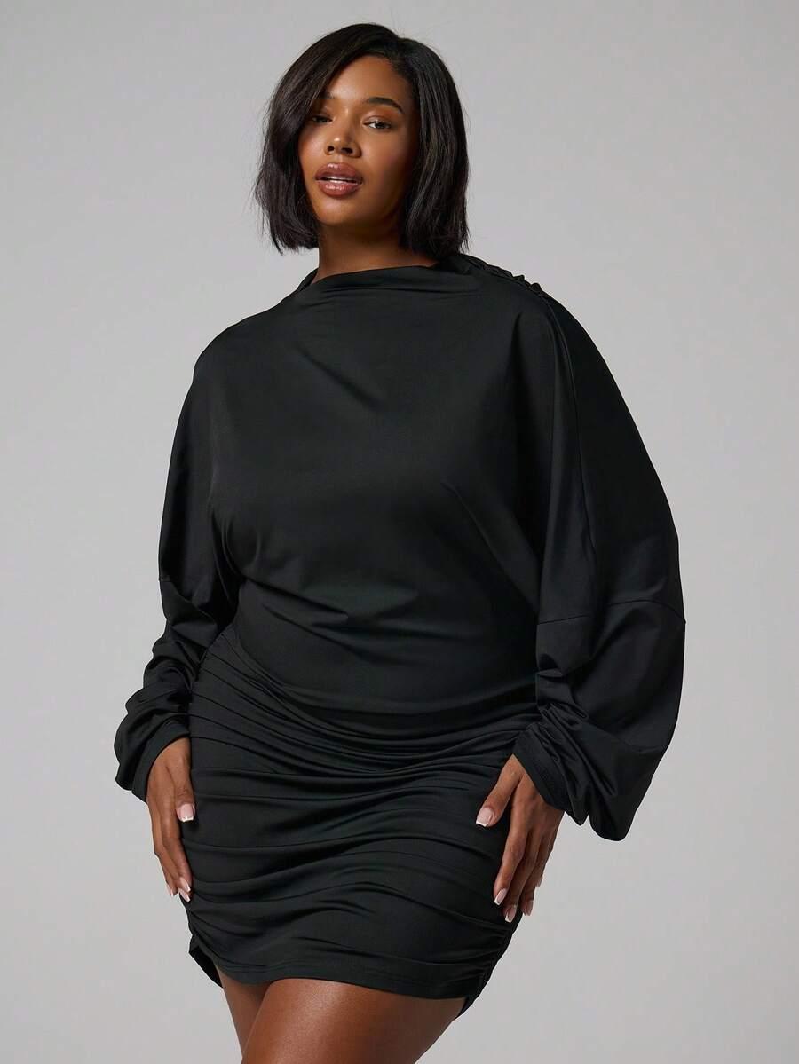 SUKIENKA PLUS SIZE OŁÓWKOWA DŁUGI RĘKAW 