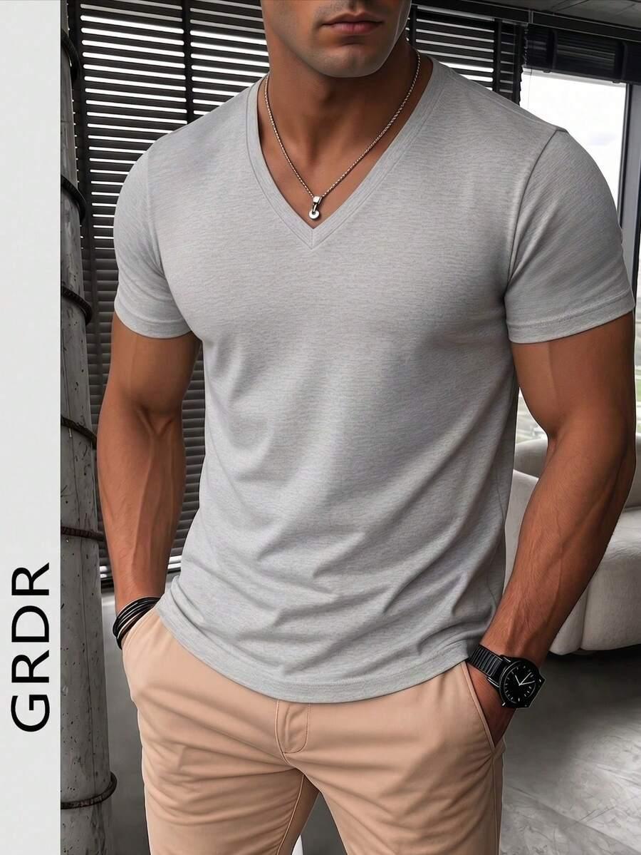 szary T-shirt v neck
