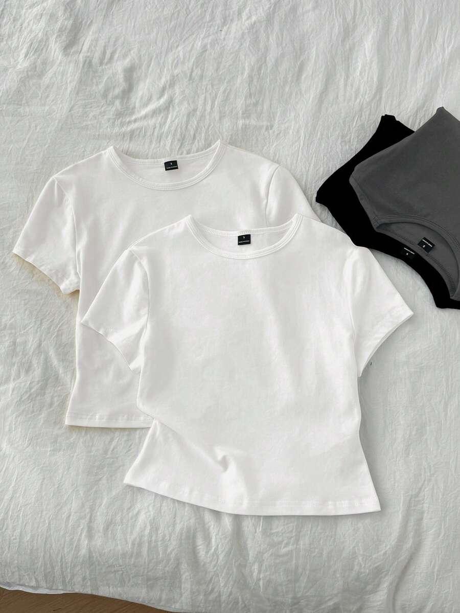 szary t-shirt okrągły dekolt 
